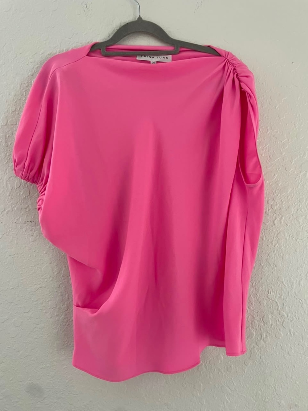 Trina Turk Bright Pink One-Shoulder Draped Tunic